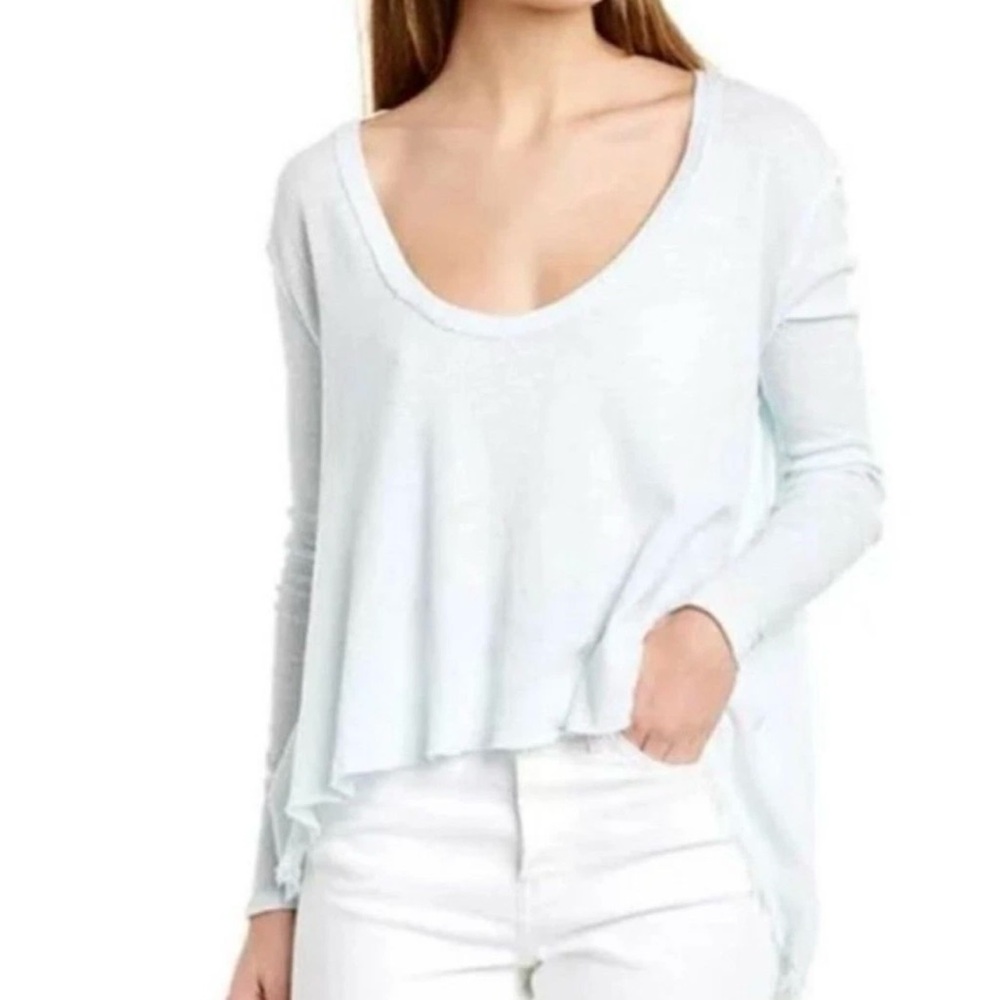 We The Free Soft Blue Long Sleeve High Low Raw Hem Boho Beachy